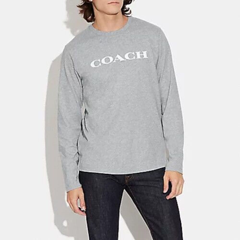Coach Men's Heather Grey Essential Organic Cotton Long sleeve t-shirt  Size L